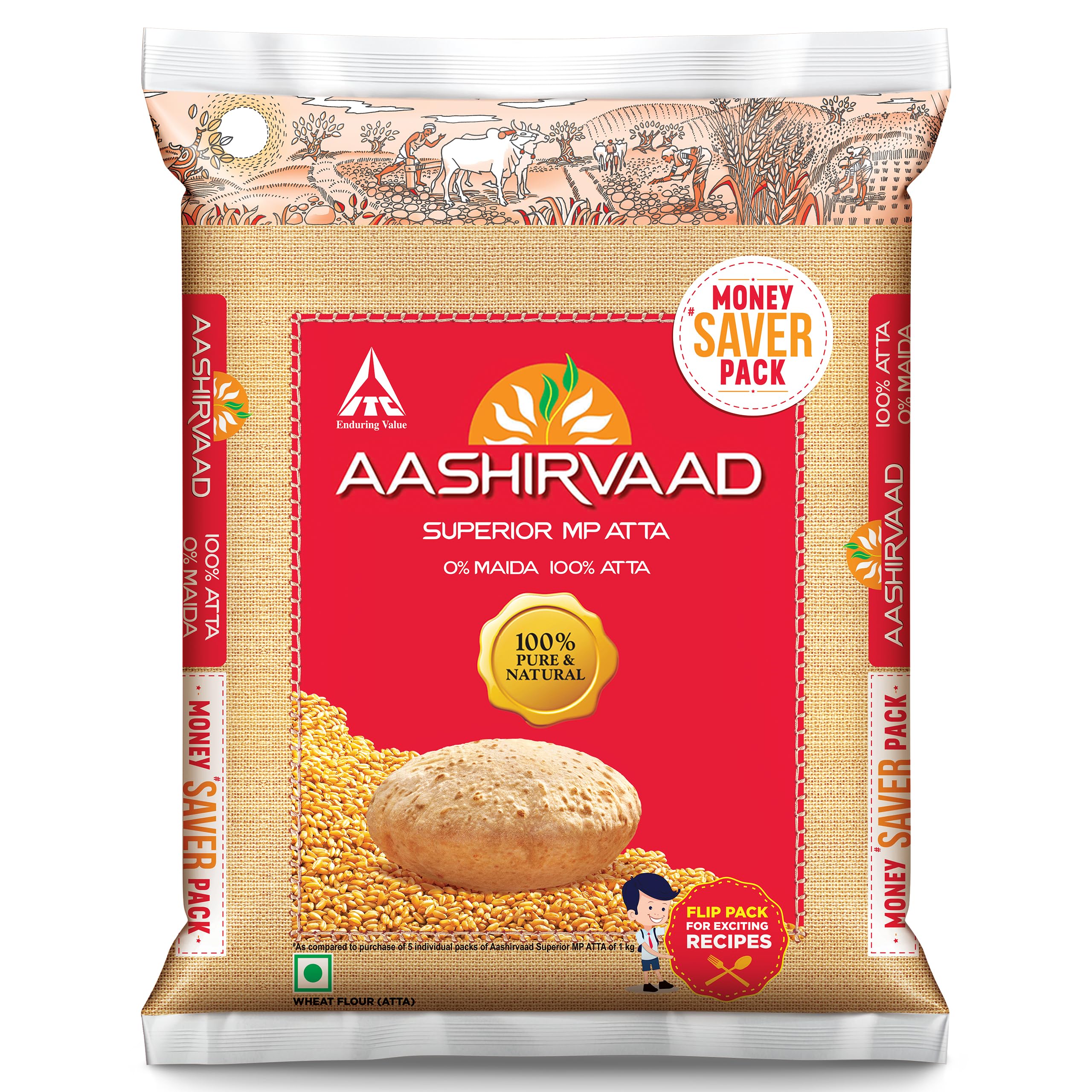 Aashirvaad Shudh Chakki Atta, 5kg Pack, 100% Whole Wheat Flour, 0% Maida