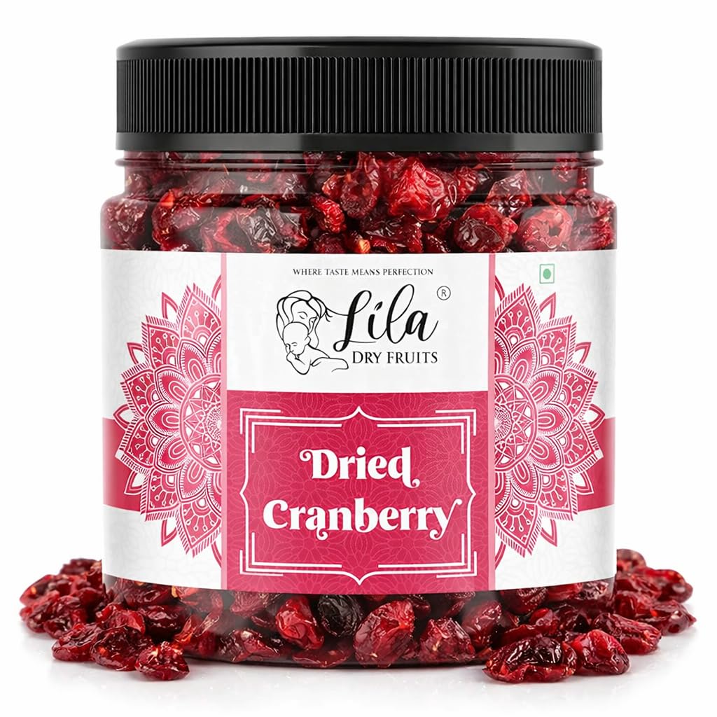 LILA DRY FRUITS Dried Cranberries 500 g | Naturally Sweetened Premium Californian Cranberry, Antioxidants Rich Delicious Tasty and Chewy Snack | Ideal for Snacking, Baking Perfect for Giftings